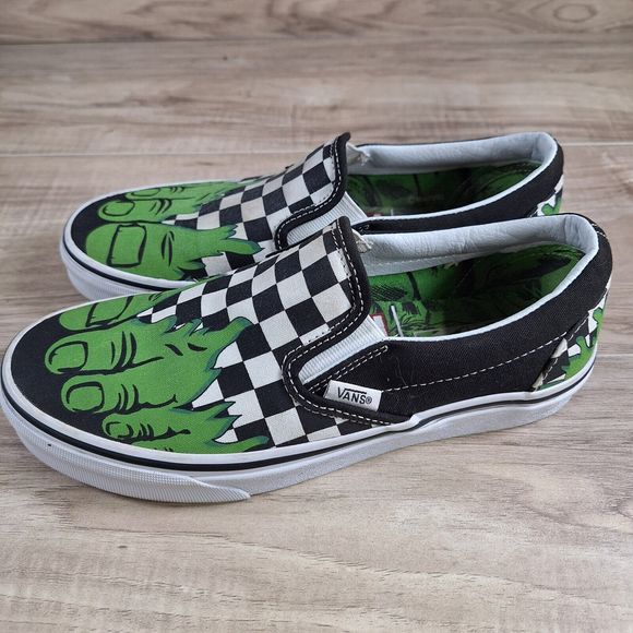 Vans Off The Wall Marvel HULK Slip-On Shoes Checkerboard Hulk Feet Women Sz 7.5 - Picture 5 of 11
